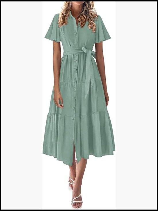 Dresses & Skirts - Viscose Polyamide Polyester Maxi Dress Flutter Sleeve Tiered Wedding Guest